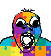 autism baby colorful deformed no_eyebrows open_mouth puzzle soyjak subvariant:bartolomeo tongue variant:bernd yellow_teeth // 1200x1300 // 247.7KB