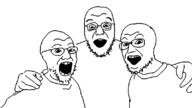 3soyjaks clothes glasses hand open_mouth soyjak stubble template variant:3lads // 800x450 // 24.9KB