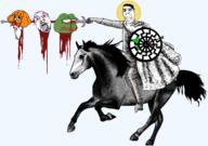 agugu amphibian anti_ongezellig armor arrow art bleed blood bloodshot_eyes flagrog frog green_arrow greentext horse horseback_riding knight mymy_(ongezellig) nas:pepe ongezellig painting pepe_the_frog shield sonnenrad subvariant:suspicious_chudjak sword tranny variant:bernd variant:chudjak // 2842x2002 // 284.0KB