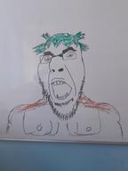 4chan angry anime glasses hair internet_is_leaking irl oekaki open_mouth redraw soyjak stubble traditional_media variant:cobson whiteboard yotsoyba // 3096x4128 // 2.4MB