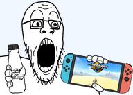 bald bottle eyebrows eyes gape glasses holding_object holding_soylent mario mario_kart nintendo nintendo_switch nintendo_switch_2 nose open_mouth screen soy soyjak soylent stubble teeth teeth_showing transparent_background variant:unknown video_game wide_eyes wrinkles // 756x538 // 79.2KB
