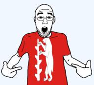 animal arm bear british clothes ear england flag flag:warwickshire glasses hair hand open_mouth pointing soyjak stubble teeth tshirt united_kingdom variant:shirtjak warwickshire // 1236x1118 // 95.4KB