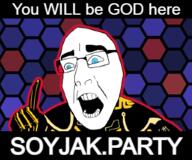 4chan advertisement arm banner blue_eyes clothes glasses hand jobe_smith movie open_mouth pointing_up redraw soyjak soyjak_party text the_lawnmower_man variant:cobson // 300x250 // 77.5KB