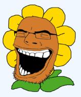 flower glasses laughing open_mouth orange orange_skin plant plants_vs_zombies soyjak stubble sunflower variant:cobson video_game // 842x1018 // 225.3KB