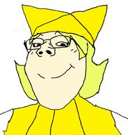 female glasses mario olivia origami paper pmtok smile subvariant:gapejak_female variant:gapejak white_sleeves yellow_dress yellow_hair yellow_hat // 940x992 // 38.1KB