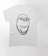 clothes glasses merchandise no_eyebrows smile soyjak stubble subvariant:wholesome_soyjak variant:gapejak // 442x511 // 134.2KB