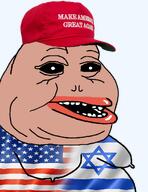 amerimutt amphibian bald breasts brown_skin closed_mouth clothes fat flag flag:israel flag:united_states frog green_skin hat lips looking_at_you maga mutt mutt_lips nas nas:pepe nipple open_mouth pepe pepe_the_frog politics transparent_background united_states // 1430x1854 // 1.0MB