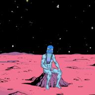 arm blue blue_skin calm closed_eyes closed_mouth comic doctor_manhattan frown glasses hand leg naked sad sitting skin soyjak stretched_chin stubble subvariant:longplier variant:markiplier_soyjak watchmen // 1400x1400 // 839.1KB