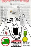 arm clothes duolingo esperanto esperanto_flag flag:esperanto glasses hand hands_up hat heart hungarian_text hungary i_heart language linguistics medal mug open_mouth polyglot soy soyjak stubble variant:ppp warning // 1000x1486 // 1.0MB