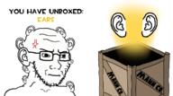 anger_mark angry closed_mouth concerned crate ear frown glasses multiple_ears soyjak stubble team_fortress_2 text unboxing variant:soyak video_game // 763x424 // 201.2KB