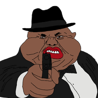 bowtie character:hunky character:hunky_wise_guy_machine clothes gun hat hunky soyjak subvariant:branigger subvariant:fat_alicia subvariant:hunky_twink_sex_machine suit variant:alicia variant:brandon // 1440x1439 // 104.3KB