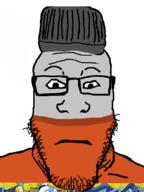 bottle brisk closed_mouth food fruit glasses hair iced_tea lemon neutral soda soyjak stubble subvariant:neutralplier variant:markiplier_soyjak // 600x800 // 137.8KB