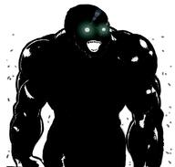 arm black_skin buff glowing_eyes green_eyes hand inverted open_mouth soyjak stubble subvariant:soyak_(crazed) thougher variant:soyak // 800x762 // 126.4KB