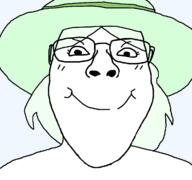 clothes crystal_cafe cute eyelashes female femjak glasses hair hat looking_at_you smile soyjak subvariant:bridget variant:bernd variant:gapejak // 1200x1125 // 75.4KB