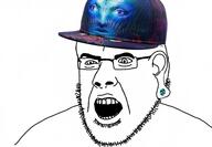 baseball_cap clothes ear earring glasses hat nose_piercing nose_ring open_mouth soyjak stubble subvariant:narge variant:cobson // 2360x1640 // 207.5KB