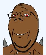 closed_mouth doom glasses imp imp_(doom) monster red_eyes smile soyjak stubble subvariant:wholesome_soyjak variant:gapejak video_game // 615x730 // 1.7MB