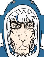 anime clothes gawr_gura glasses hair hat hololive punisher_face shark soyjak stubble variant:markiplier_soyjak vtuber // 612x792 // 201.0KB