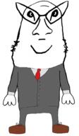 closed_mouth clothes full_body glasses smile soyjak stubble suit variant:weirdson // 879x1509 // 218.6KB