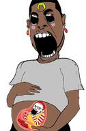 2soyjaks baby black_skin clown earring fetus kanye_west mcdonalds multiple_mouths open_mouth pregnant ronald_mcdonald soyjak stubble variant:cobson variant:soyak // 448x682 // 89.0KB