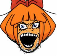 blue_eyes glasses hair merge mymy_(ongezellig) ongezellig open_mouth orange_hair orange_skin soyjak stubble variant:feraljak variant:snoojak // 250x244 // 49.3KB