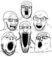 angry glasses multiple_soyjaks mustache open_mouth scared soyjak stretched_mouth stubble trend:soyjak_trio variant:a24_slowburn_soyjak variant:feraljak variant:gapejak variant:markiplier_soyjak variant:soyak variant:tony_soprano_soyjak // 1575x1734 // 63.4KB