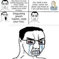 1488 adolf_hitler angry bloodshot_eyes clenched_teeth comic crying glasses hair nazism open_mouth smile smug soyjak subvariant:chudjak_front text trad_wife variant:chudjak wojak // 4096x4096 // 964.1KB