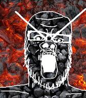 angry bald big_eyebrows burning coal coal_skin crying fire glasses inverted mustache open_mouth selfish_little_fuck soyjak stubble variant:a24_slowburn_soyjak variant:cryboy_soyjak // 454x520 // 494.5KB