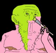 arm closed_mouth ear fat green_skin hand holding_object nipple paintbrush soyjak stretched_chin stubble variant:greenpaintedfacejak // 1013x972 // 107.6KB