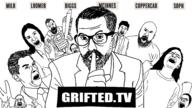beard blacked censored.tv clothes ear female glasses grifter gun hair holding_object multiple_soyjaks mustache open_mouth political_commentator soyjak text variant:unknown vest // 1920x1080 // 245.1KB