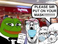 2soyjaks amphibian angry closed_eyes crying ear frog glasses irl_background mask nas:pepe open_mouth pepe_the_frog stubble text tuxedo variant:excited_soyjak variant:reaction_soyjak variant:wojak // 900x680 // 89.8KB