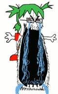 4chan animated anime arm bloodshot_eyes clothes crying female glasses green_hair hair hand open_mouth soyjak stretched_mouth stubble thick_eyebrows tshirt variant:cryboy_soyjak yotsoyba // 403x649 // 200.0KB