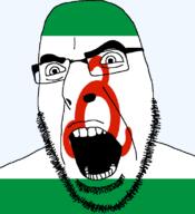 flag flag:ingushetia full_head glasses hair ingushetia looking_to_the_right open_mouth russia soyjak stubble teeth text transparent transparent_background variant:cobson // 721x789 // 23.0KB