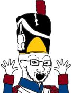 arm clothes france glasses hand hands_up hat military open_mouth soyjak stubble variant:soyak // 419x543 // 19.3KB