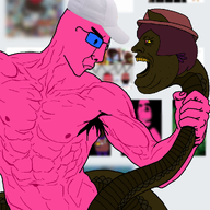 2soyjaks angry blue_glasses body brown_skin buff clothes doll_(user) glasses hair hand hat jimbo_(namefag) lips meta:namefags mouth_open nose pink_skin scared side_profile side_view snake subvariant:alicia_side teeth variant:alicia variant:chudjak yellow_sclera // 1024x1024 // 348.7KB