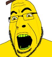 banana food fruit glasses green_teeth open_mouth series:fruiterz! soyjak stubble variant:cobson yellow_skin // 721x789 // 51.8KB