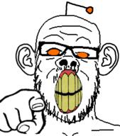 antenna clenched_teeth ear glasses hand mustache orange_eyes pointing pointing_at_viewer reddit soyjak stubble variant:a24_slowburn_soyjak yellow_teeth // 454x516 // 70.6KB