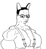 angry anthro bara buck_teeth buff closed_mouth clothes ear furgod furry giga glasses hair muscles rabbit snout soyjak team_fortress_2 variant:chudjak // 1682x1791 // 74.1KB
