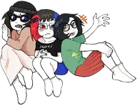 angry black_hair blue_eyes blue_hair brown_eyes clothes drawfag female girl glasses hat nintendo nintendo_switch red_eyes red_hair shirts skirt sock sproke talking trio variant:soysuba variant:soytan variant:sproketan video_game white_skin woman // 953x737 // 70.8KB