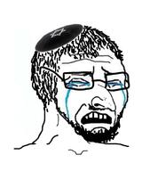 closed_eyes clothes crying glasses hair hat judaism kippah large_nose soyjak stubble variant:wojak // 565x676 // 157.9KB