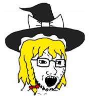 anime bowtie clothes female glasses hair hat kirisame_marisa open_mouth soyjak stubble touhou variant:soyak video_game yellow_hair // 1074x1142 // 52.3KB