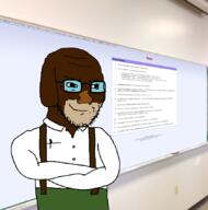 arm bobo_the_sharty_janny brown_skin closed_mouth crossed_arms ear glasses irl janny rules smug stubble suspenders variant:soyak // 839x850 // 280.0KB