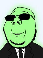 black_jacket central_intelligence_agency clothes federal_bureau_of_investigation glasses glowing green_skin necktie subvariant:wholesome_soyjak subvariant:wholyjak suit suit_and_tie sunglasses trend:glowie variant:gapejak white_shirt // 600x800 // 65.2KB