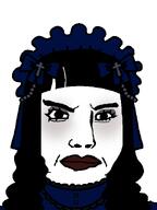 closed_mouth cross dress female front_facing frown gothic_lolita headdress lipstick long_hair makeup subvariant:chudessa subvariant:chudjak_front subvariant:female_chudjak thick_eyebrows variant:chudjak // 466x620 // 51.7KB