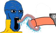 bootlicker flag flag:ukraine gay glasses judaism licking meta:pornographic_content nsfw penis soyjak stretched_mouth stubble tongue ukraine variant:soyak // 978x576 // 157.8KB