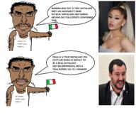 ariana_grande brown_skin chud closed_mouth ear flag hair italy mustache soyjak speech_bubble subvariant:chudjak_front variant:chudjak // 1568x1440 // 836.4KB