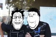 2soyjaks are_you_soying_what_im_soying balding glasses hair irl irl_background looking_at_each_other norwood smile soyjak stock_image stubble variant:bernd variant:markiplier_soyjak variant:wholesome // 640x427 // 1.0MB