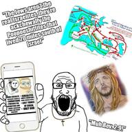amphibian bible bible_verse blond blue_eyes christian_identity christianity frog glasses holding_object holding_phone iphone israel jesus judaism map nas:happy_jewish nas:merchant nas:pepe nordic open_mouth pepe pepe_the_frog religion revelation_(bible) revelation_2:9 soyjak subvariant:phoneplier subvariant:phoneplier_vertical teeth trend:aryan variant:markiplier_soyjak yellow_hair // 640x640 // 151.8KB