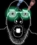 black_skin glasses glowing_eyes inverted open_mouth soyjak stubble thougher variant:asmattr // 598x720 // 177.6KB