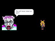 bait beard black_background crying deltarune deltatroon ext=mp4 get glasses lgbt_(4chan) meta:bait meta:not_oc noelle_holiday purple_hair tear text tranny tranny_meme troon variant:rupturejak video video_game // 480x360, 15.9s // 374.6KB