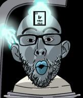 chemistry ear element glasses grey_skin iridium large_eyebrows lightning metal open_mouth shadow soyjak stubble variant:nojak // 500x590 // 130.9KB